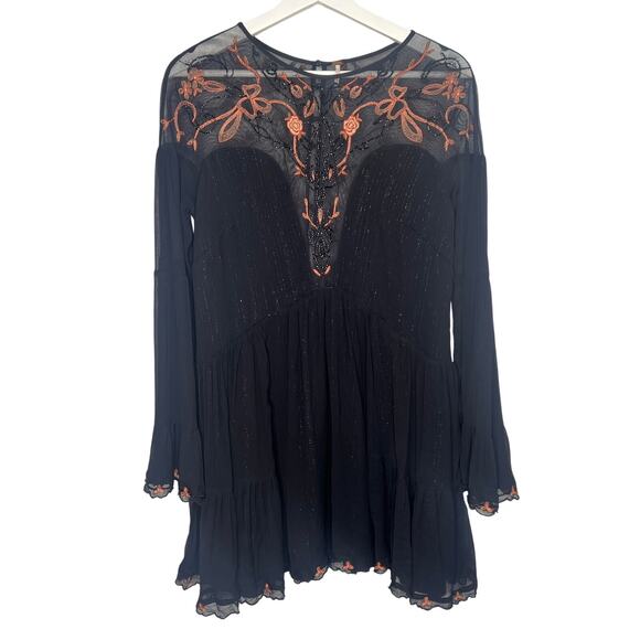 Free People Panama City Bell Sleeve Swing Mini Dress Black Women's Size Medium - Picture 3 of 13